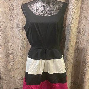 Worthington Black Flare Dress with Pink/White Stripes, 10